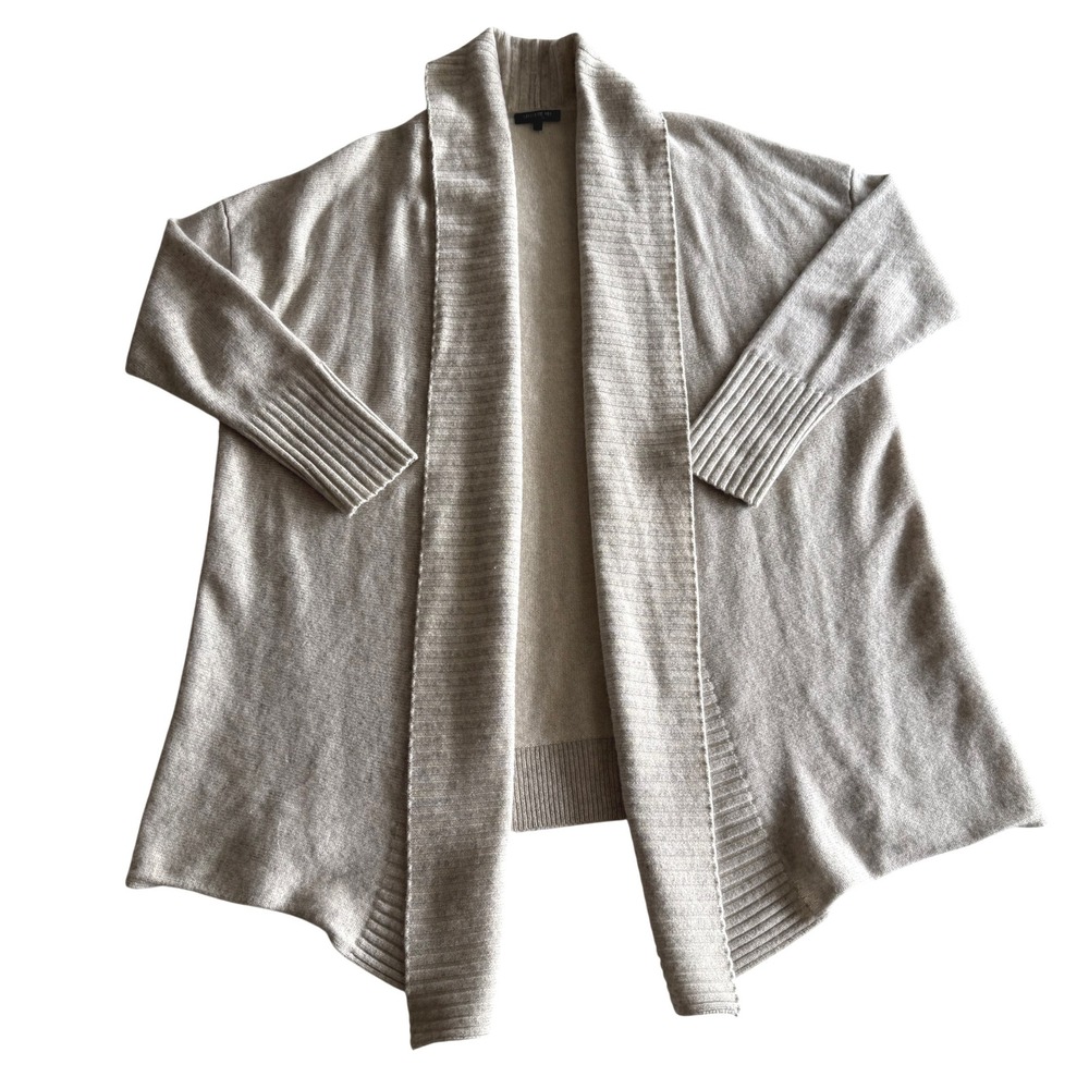 Lafayette 148 100% Cashmere Open Front‎ Oatmeal Heather Cardigan Sweater L